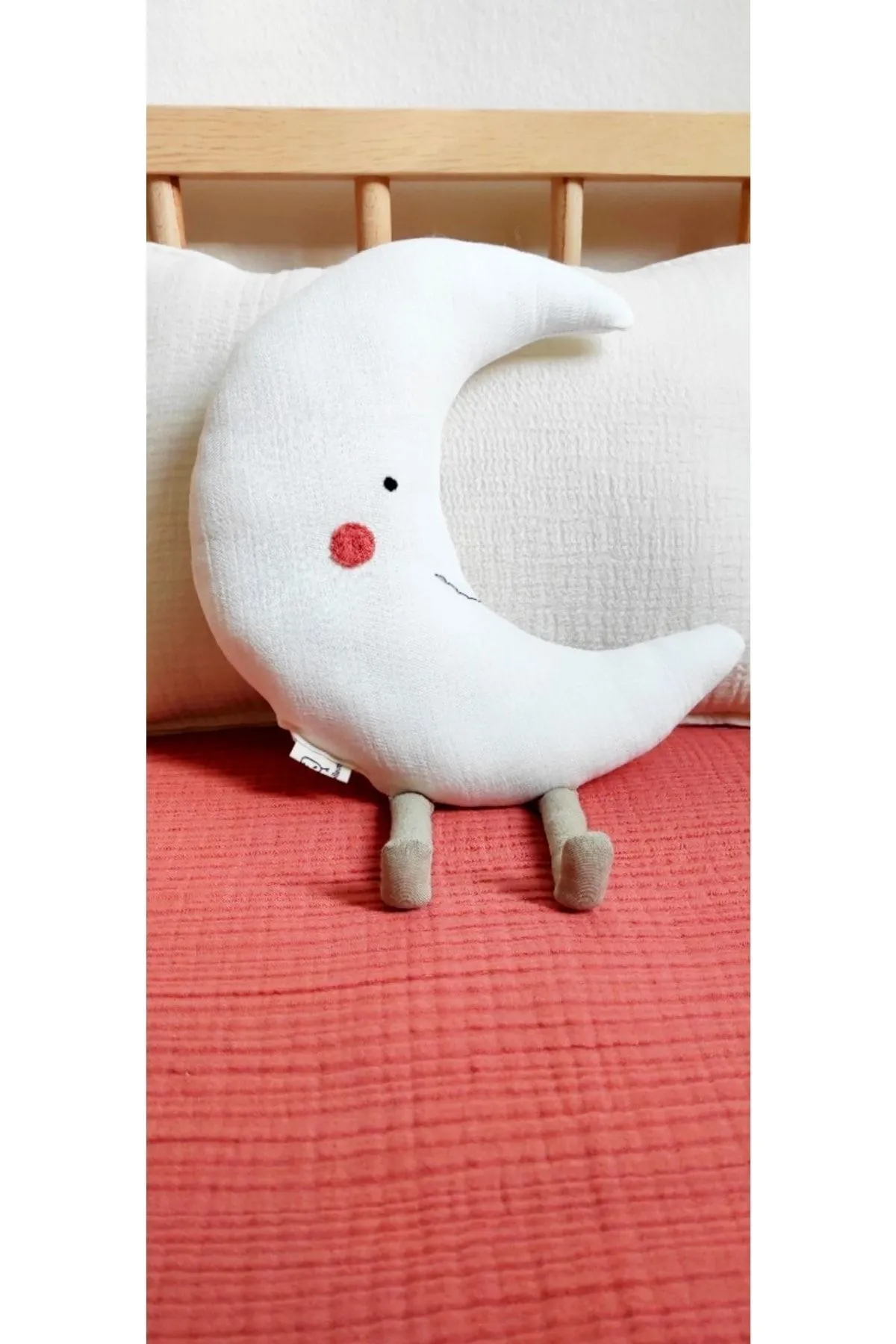 Sevimli Ay Ve Yıldız %100 Pamuklu Organik Bebek / Çocuk Odası Dekoratif Müslin Kırlent (2'li Set )