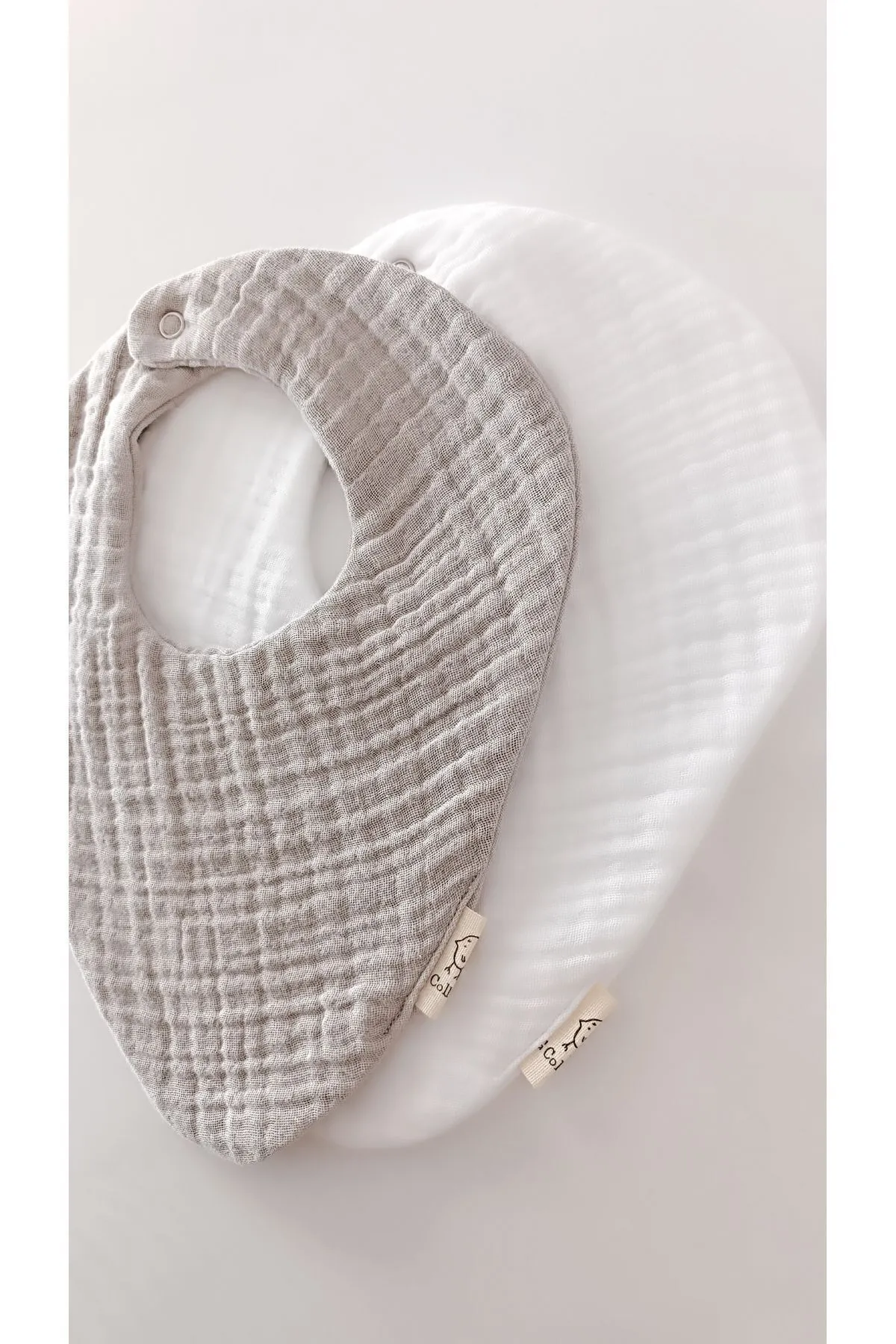 2'li Fular Gri,beyaz %100 Pamuklu Organik 8 Katlı Müslin Bebek Salya Önlüğü / Yakalık
