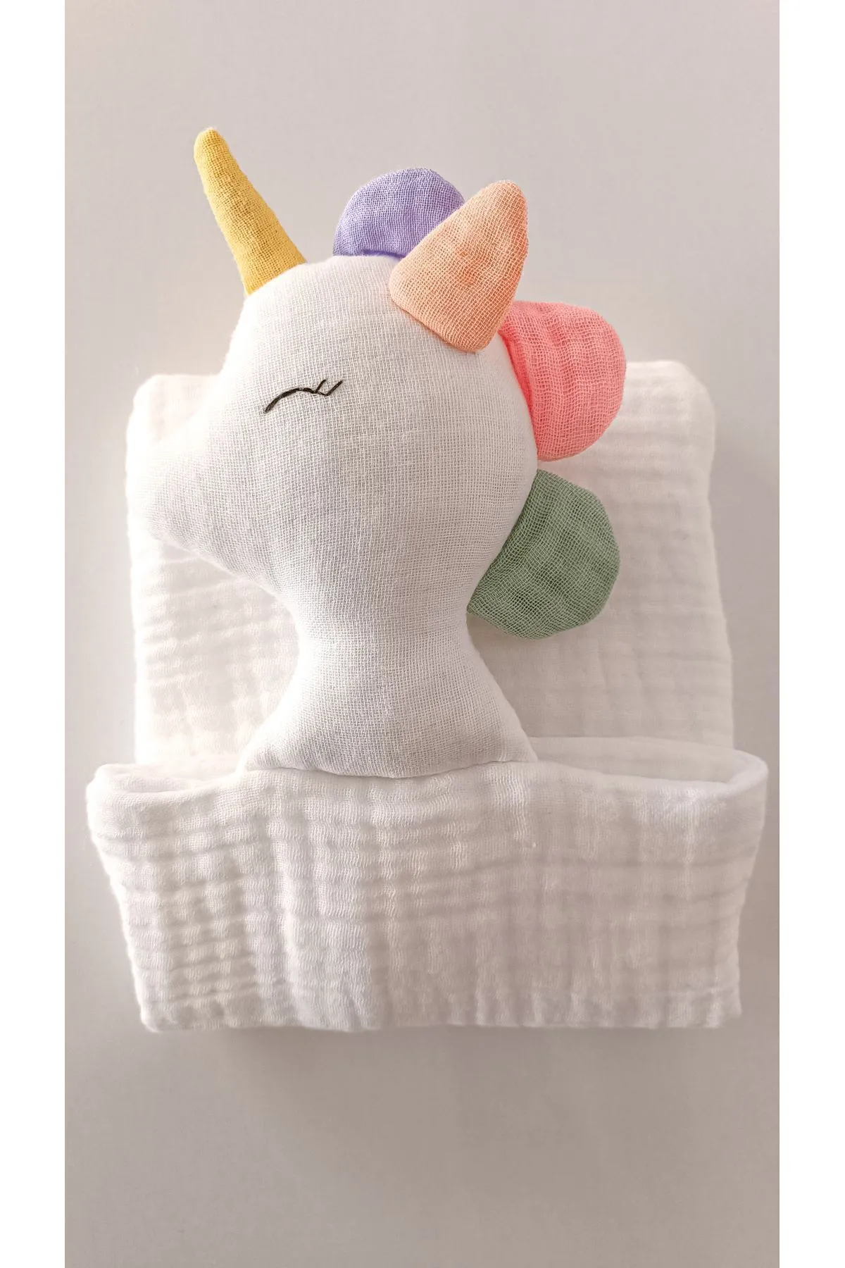 Sevimli Unicorn %100 Pamuklu Organik Müslin Uyku Arkadaşı/ Bebek Hediyelik / Oyuncak