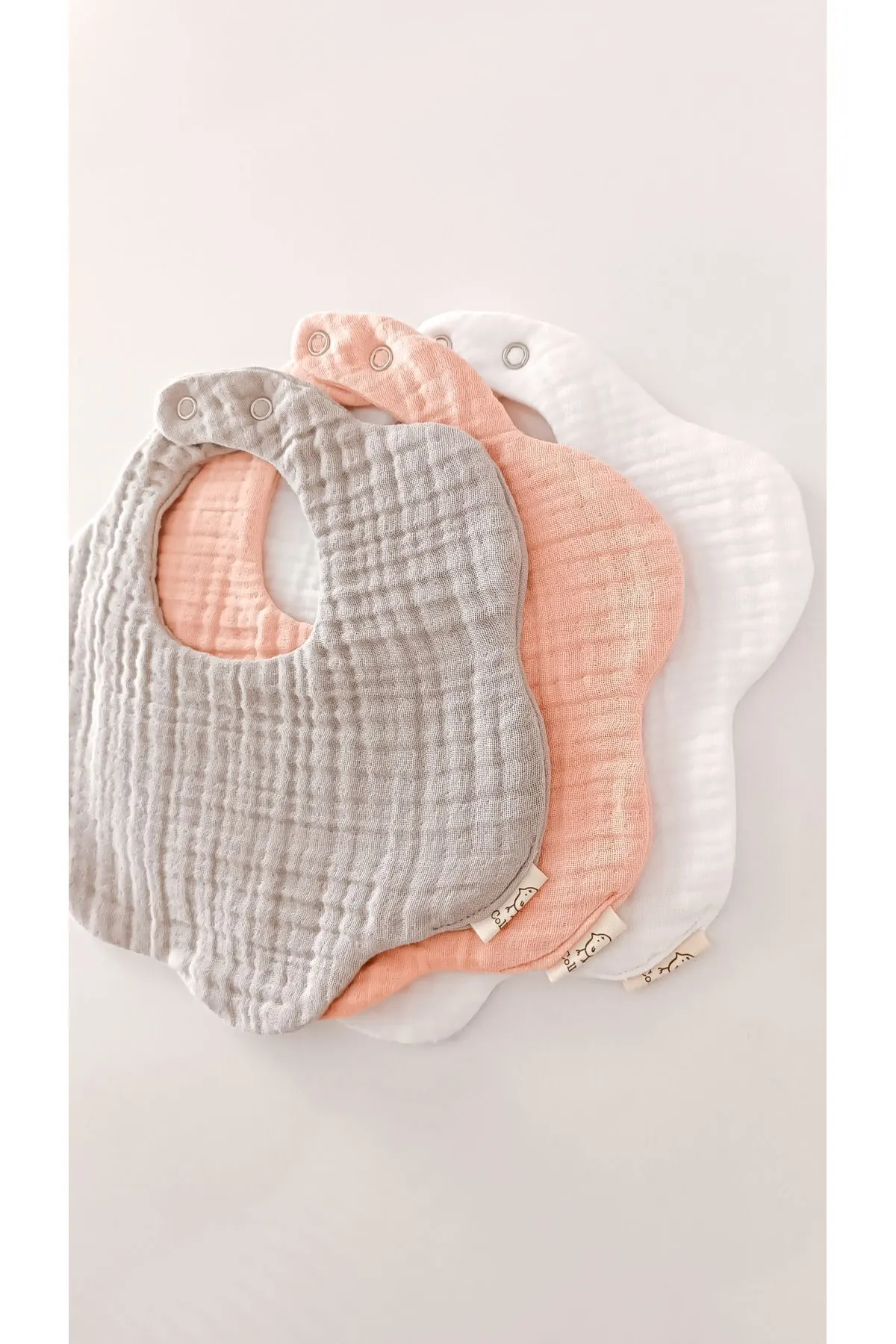 Gri,pudra,beyaz 3'lü %100 Pamuklu Organik 8 Katlı Müslin Bebek Önlüğü / Yakalık