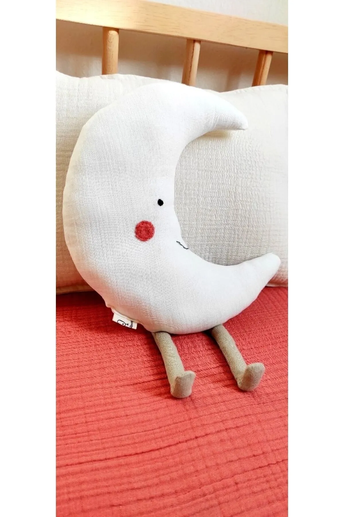 Sevimli Ay %100 Pamuklu Organik Bebek / Çocuk Odası Dekoratif Müslin Kırlent