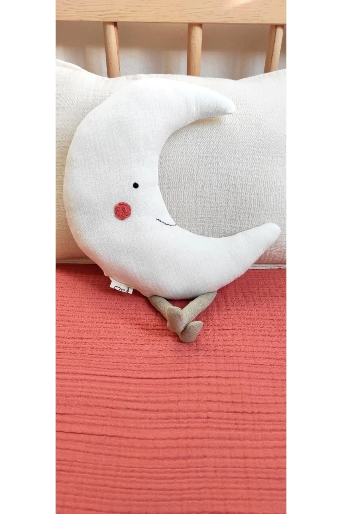 Sevimli Ay %100 Pamuklu Organik Bebek / Çocuk Odası Dekoratif Müslin Kırlent