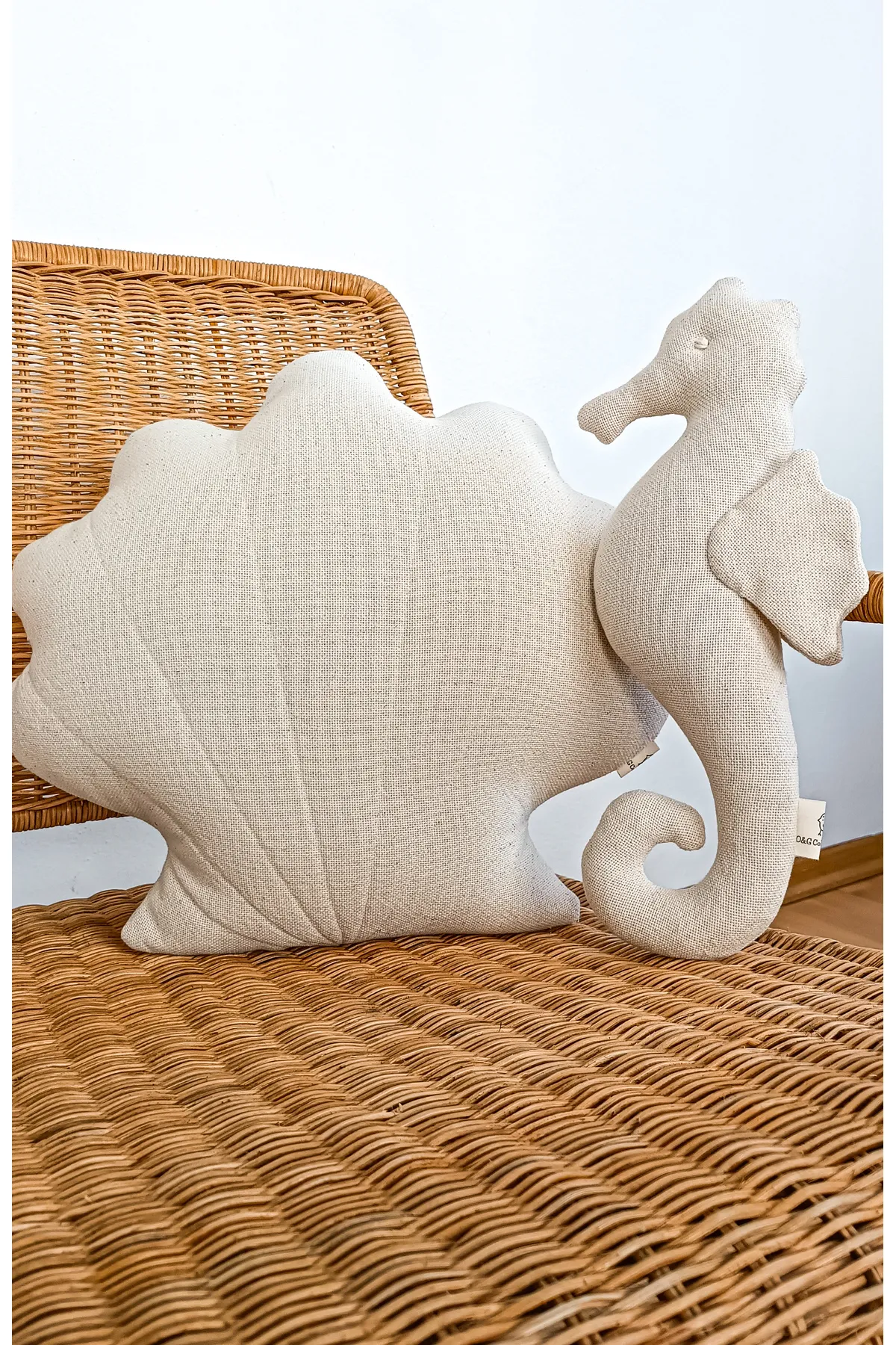 İstiridye / Deniz Atı %100 Pamuklu Ekru Dekoratif Kırlent / Dekorasyon / Yastık / Yaz / Plaj / Deniz