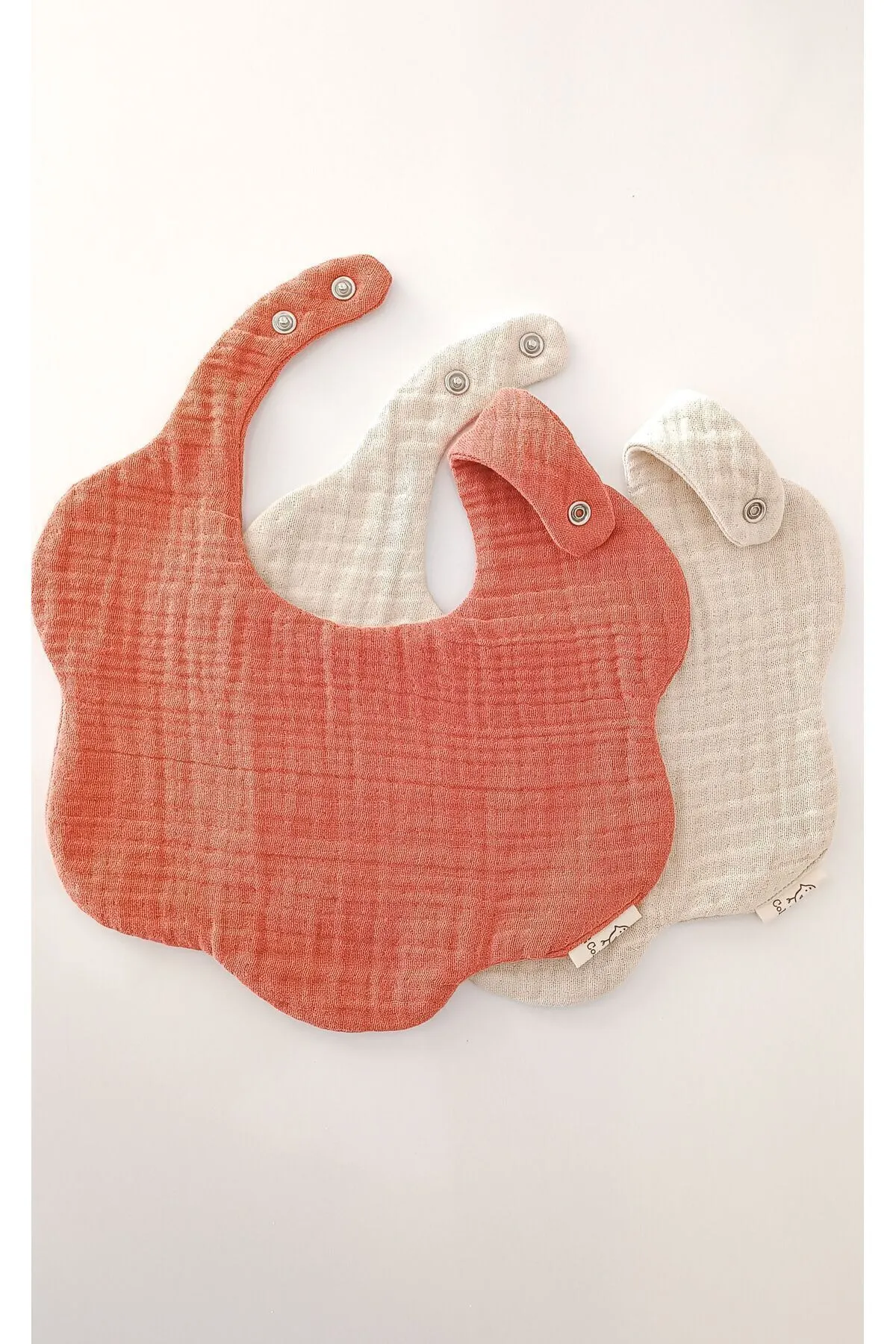 Kiremit , Bej 2'li %100 Pamuklu Organik 8 Katlı Müslin Bebek Önlüğü / Salya Önlüğü