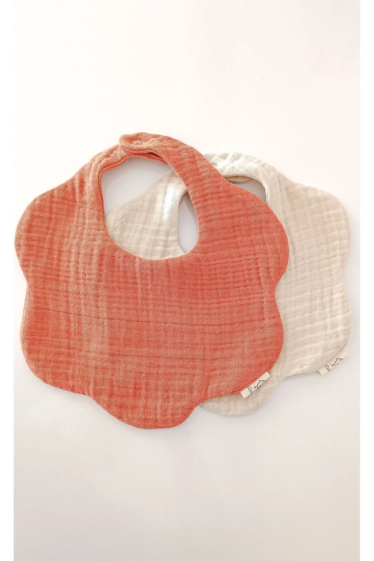 Kiremit , Bej 2'li %100 Pamuklu Organik 8 Katlı Müslin Bebek Önlüğü / Salya Önlüğü