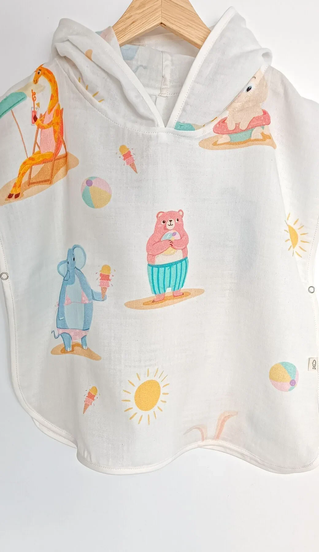 %100 Pamuklu Çift Katlı Organik Bebek Müslin Panço Summer Desenli / Havlu / Bornoz / Deniz