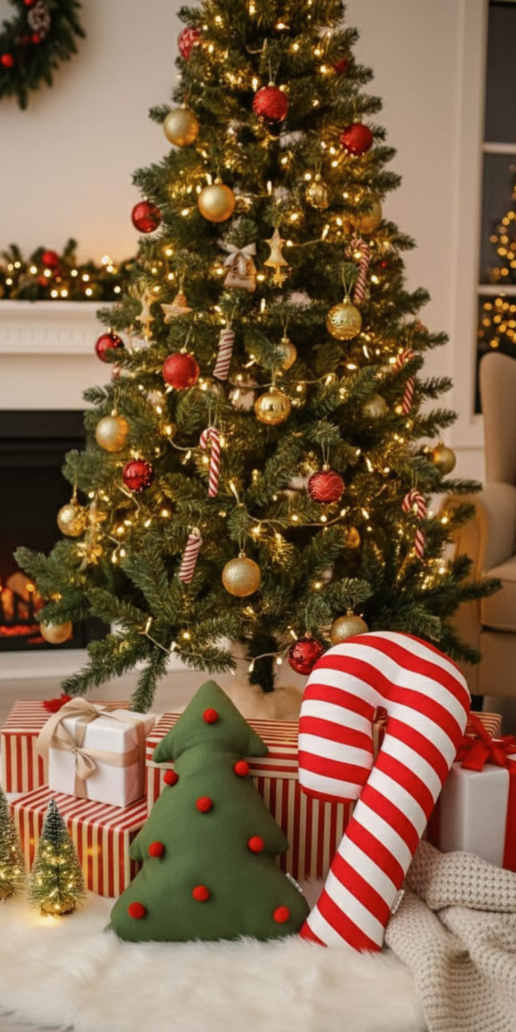 Yılbaşı / Noel Dekoratif Çam -Baston Şeker 2'liSet Kırlent / Yastık / Yılbaşı Ağacı / Yılbaşı Süsü