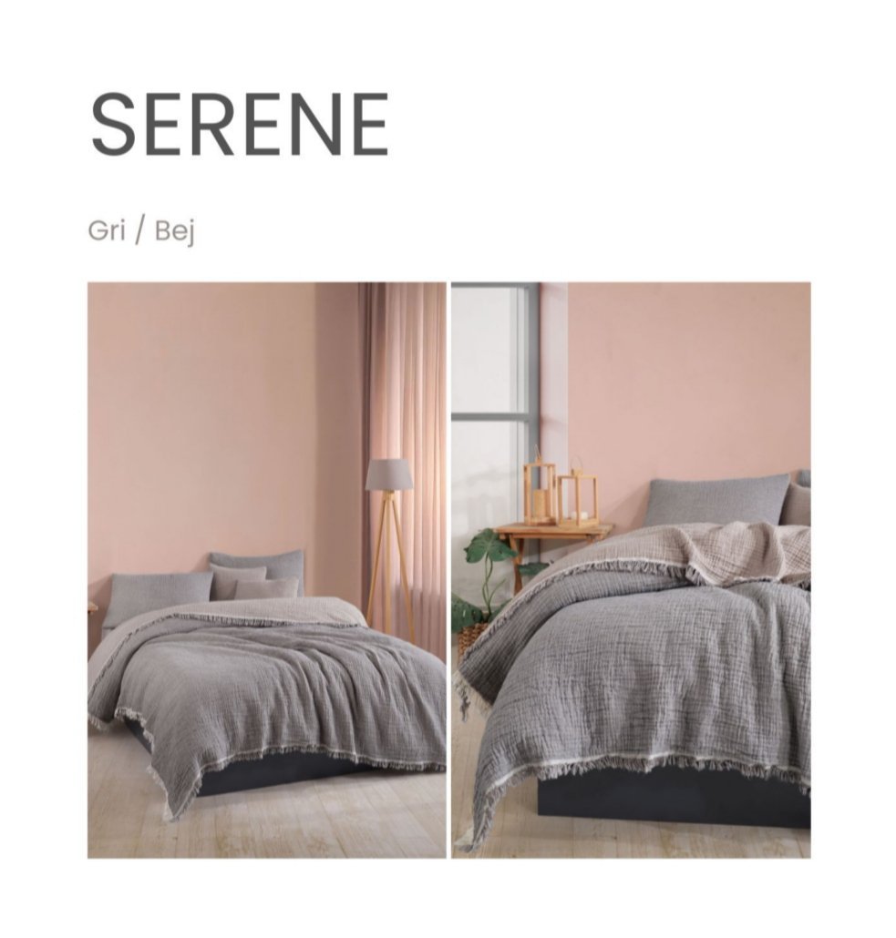 Gri Çift Taraflı %100 Pamuklu 4 Katlı Müslin Çift Kişilik Yatak Örtüsü 220x230CM