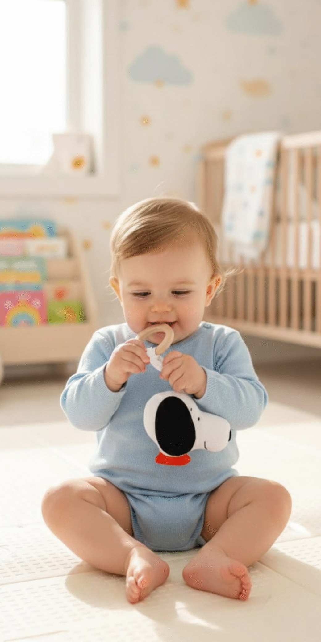 Sevimli Snoopy %100 Pamuklu Müslin Oyuncaklı Doğal Ahşap Diş Kaşıyıcı / Bebek Odası Dekoru