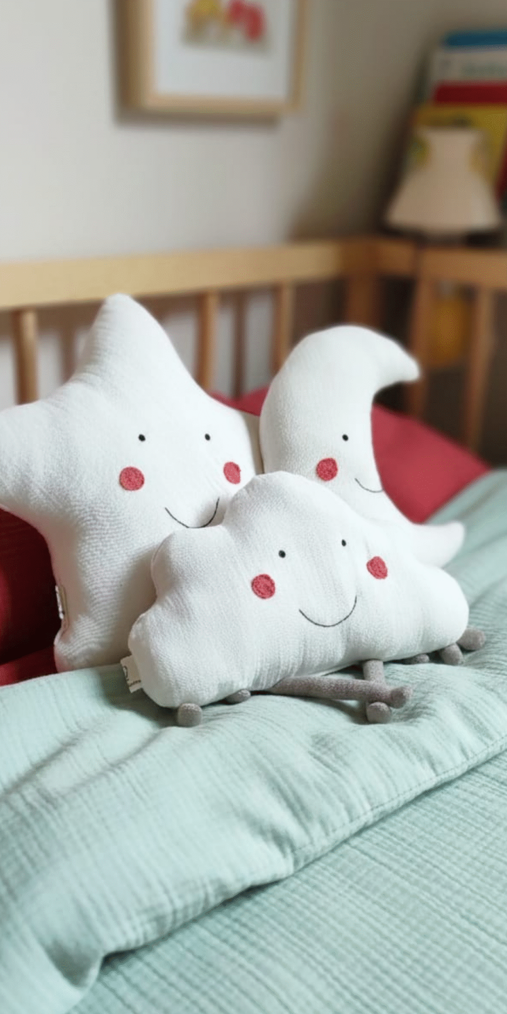 Bulut, Ay, Yıldız %100 Pamuklu Organik Bebek/çocuk Odası Dekoratif Müslin Kırlent ( 3'lü Set )