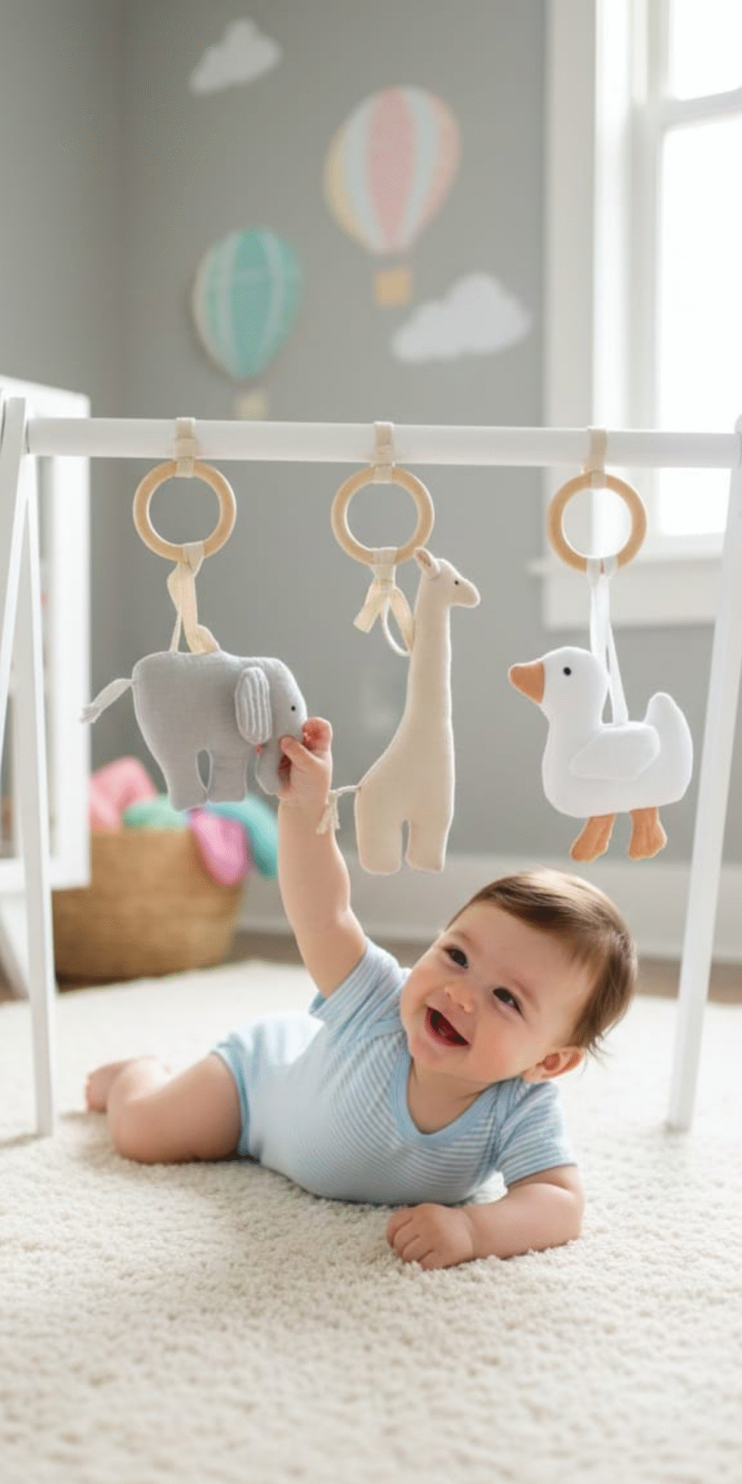 Fil, Zürafa, Ördek %100 Pamuklu Organik Multi Müslin Ahşap Diş Kaşıyıcı / Bebek Odası Dekor