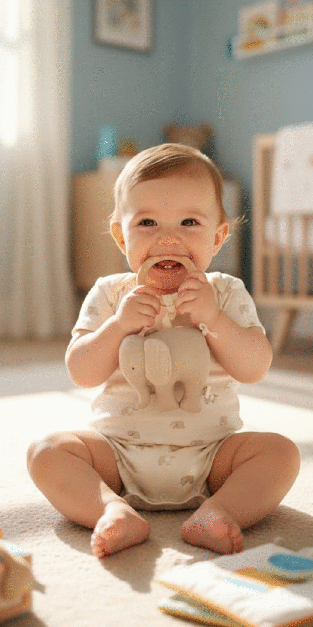 %100 Pamuklu Multi Müslin Fil Oyuncaklı - Doğal Ahşap Diş Kaşıyıcı / Bebek Odası Dekor