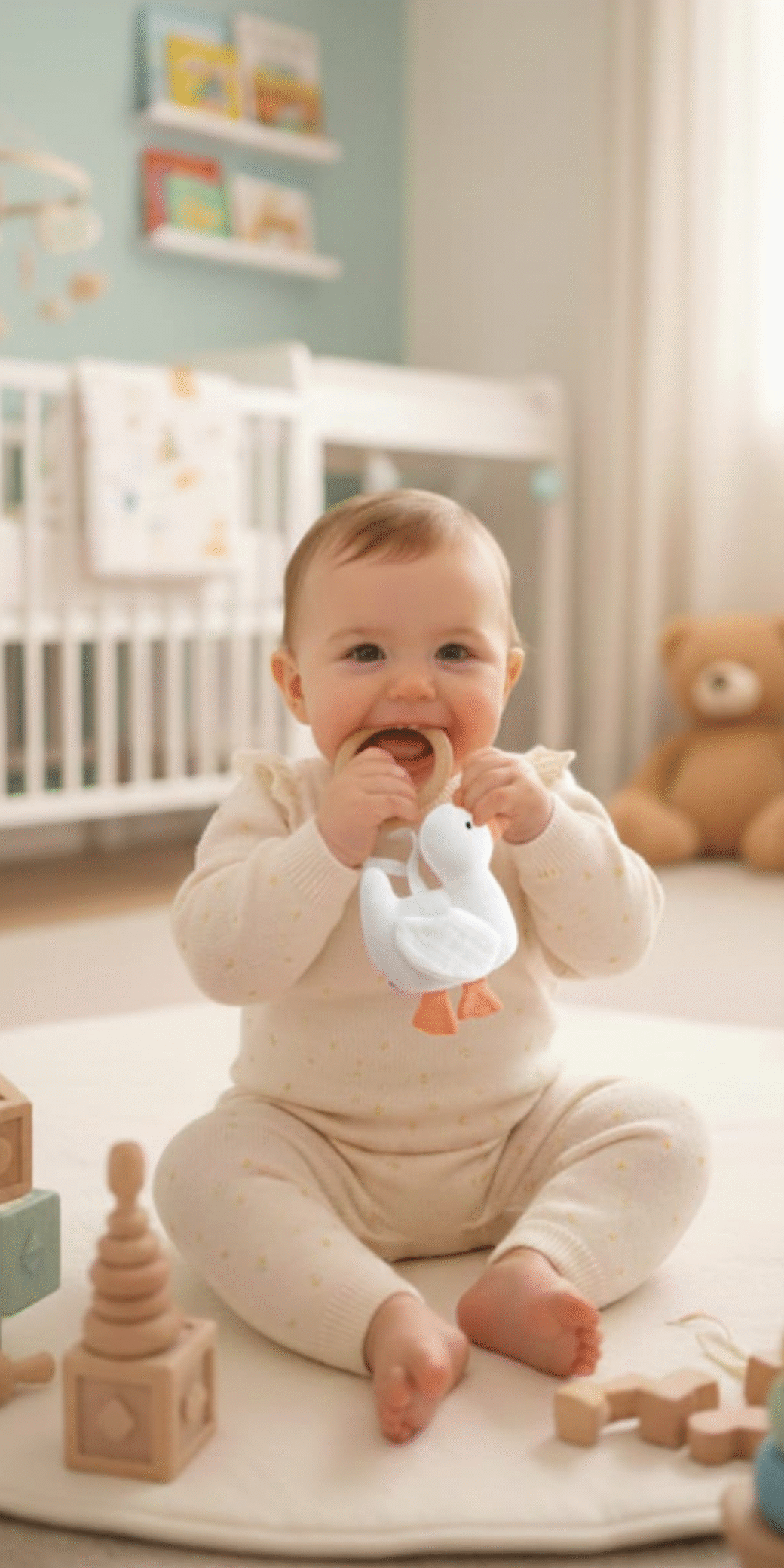 Sevimli Ördek Müslin Oyuncaklı Doğal Ahşap Diş Kaşıyıcı: Bebekler İçin Hem Eğlenceli Hem Fonksiyonel