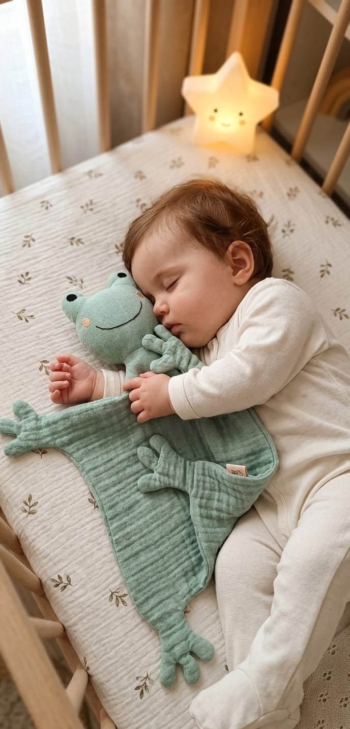 Sevimli Kurbağa %100 Pamuklu 8 Katlı Müslin Uyku Arkadaşı / Bebek Hediyelik / Oyuncak