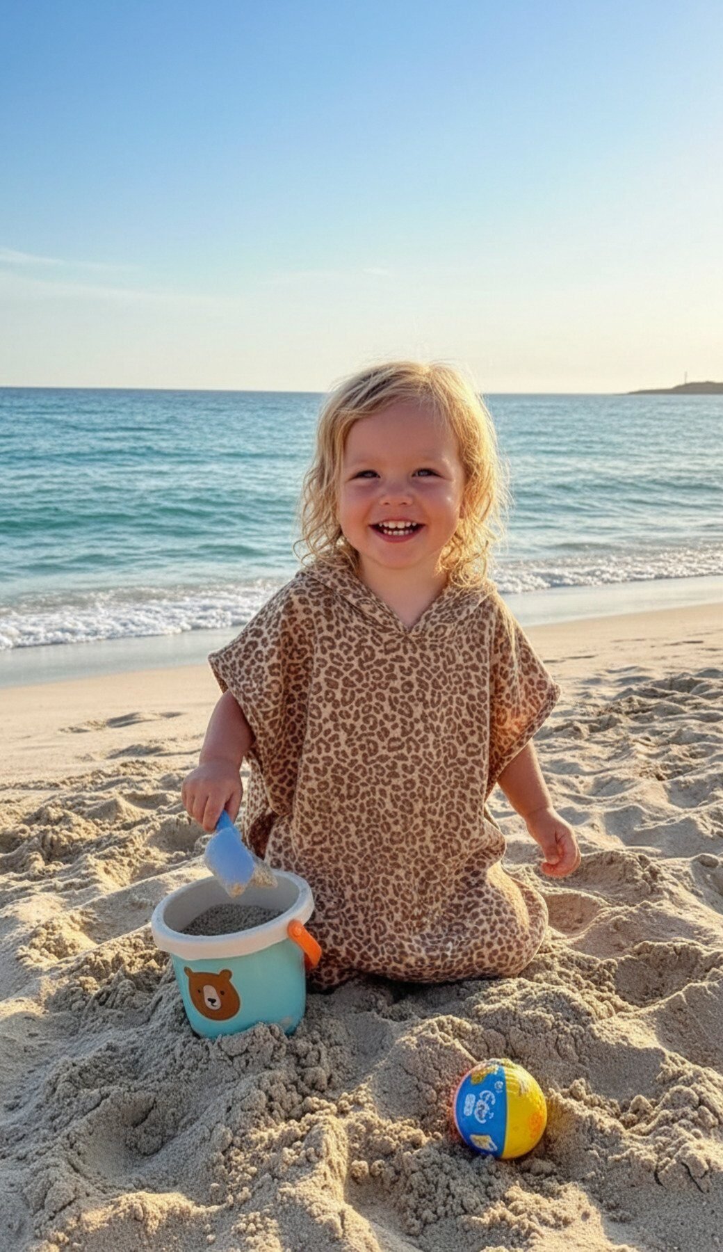 Leopar %100 Pamuklu 4 Katlı Bebek / Çocuk Müslin Panço / Havlu / Bornoz / Deniz