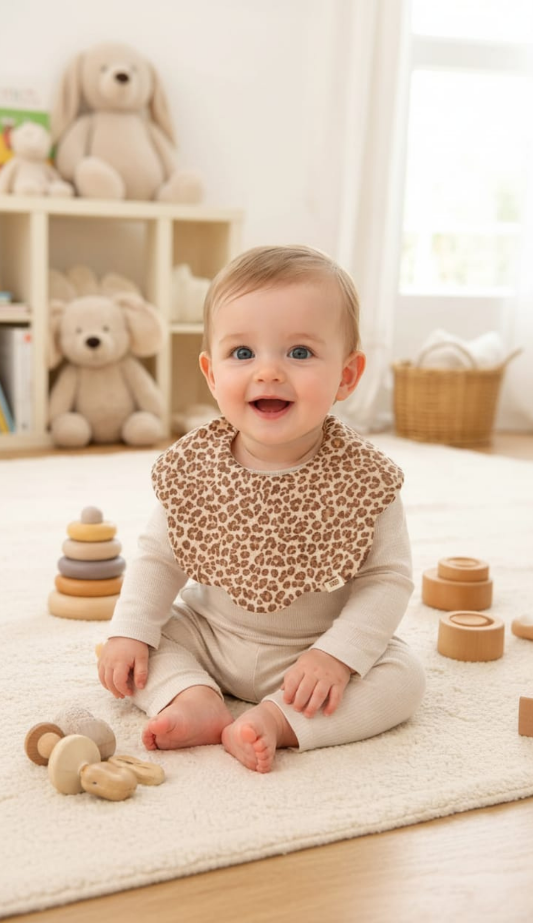 2'li Çiçek Leopar-Bej %100 Pamuklu 8 Katlı Müslin Bebek Salya Önlüğü Seti/Nikel Free Çıt