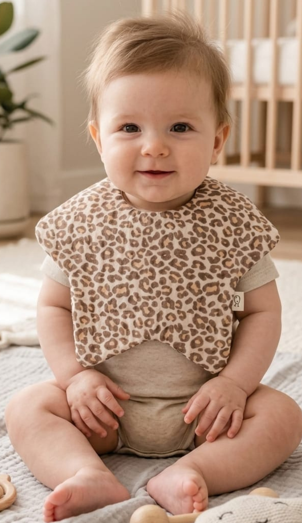 2'li YILDIZ Leopar - Bej %100 Pamuklu 8 Katlı Müslin Bebek Salya Önlüğü /Nikel Free Çıt